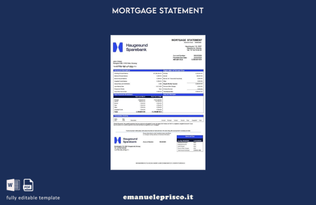 stile verificato Estratto conto mutuo Norvegia Haugesund Sparebank Modello Word 